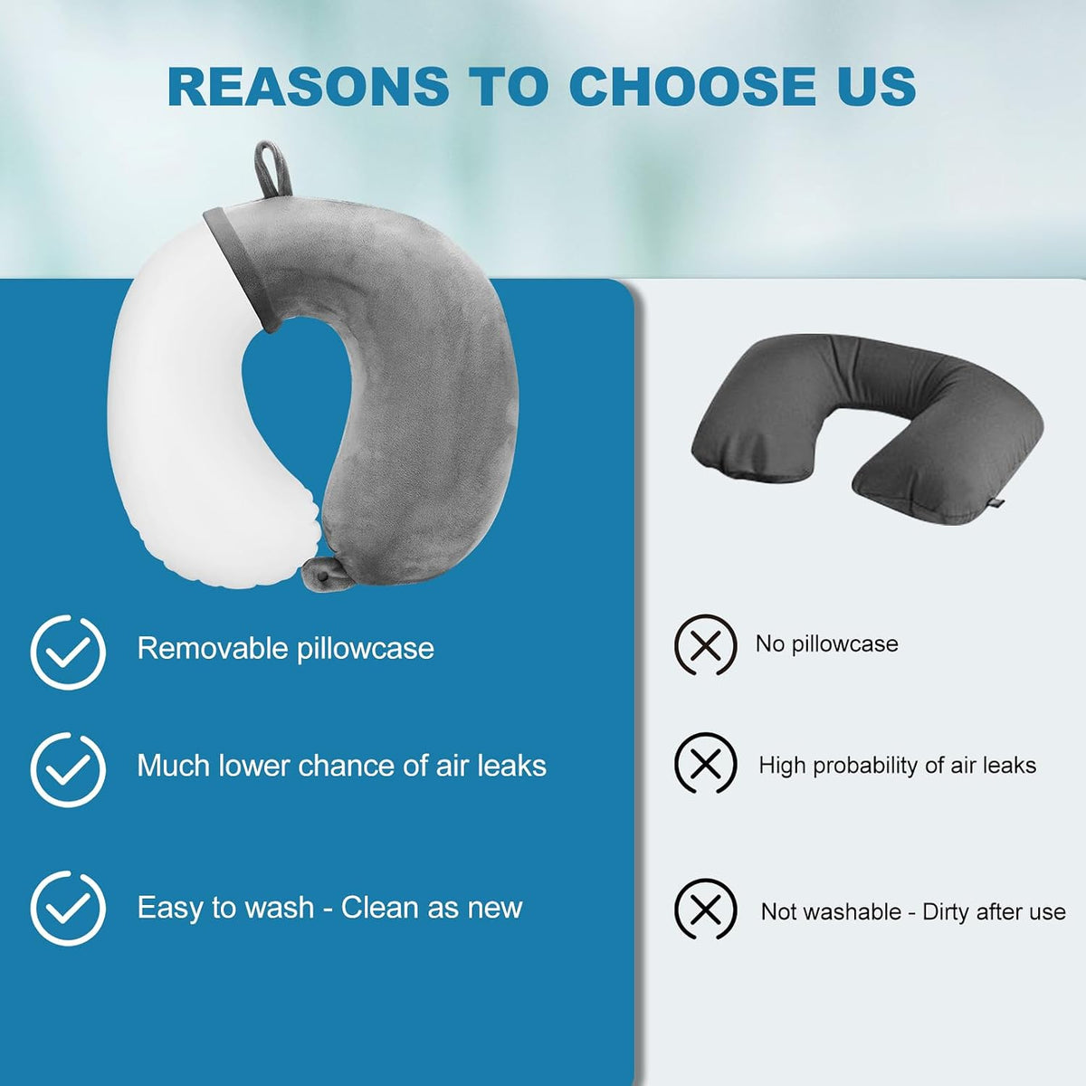 Cirorld Inflatable Travel Pillow, Blow up Neck Pillow for Travel, Lightweight Inflatable Travel Pillow for Airplane with Eye Mask and Earplugs—Travel Essentials for Flying, Grey