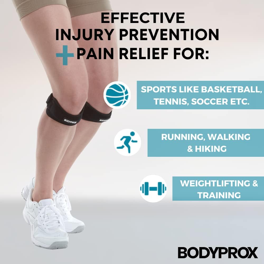 Bodyprox Patella Tendon Knee Strap 2 Pack, Knee Pain Relief Support Brace For Hiking, Soccer, Basketball, Running, Jumpers Knee, Tennis, Tendonitis, Volleyball & Squats