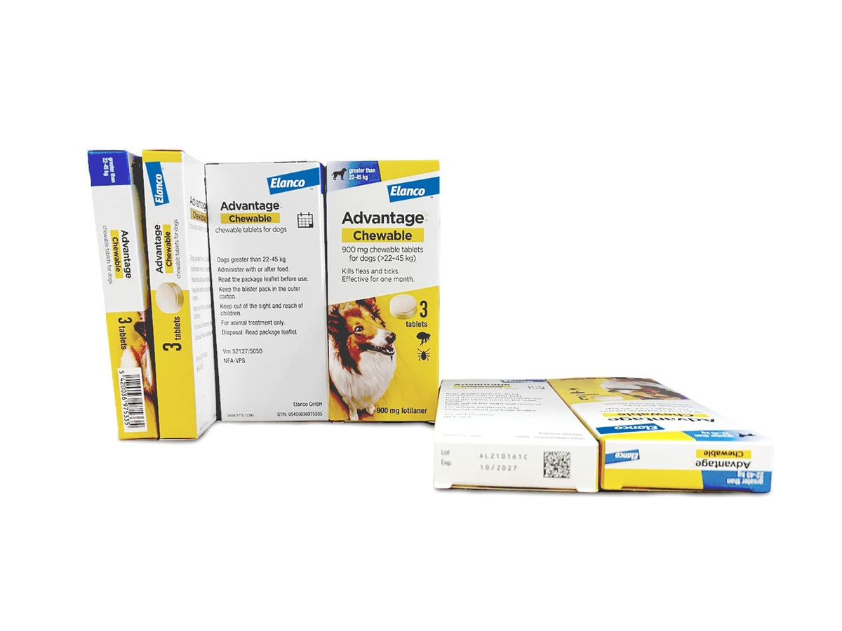 Advantage Chewable 450mg Chewable Tablets for Dogs >11 - 22kg (3 pack), Flea and Tick Treatment, Fast Acting Kills Fleas Within Hours, Prevention Lasts For A Month, Easy To Administer