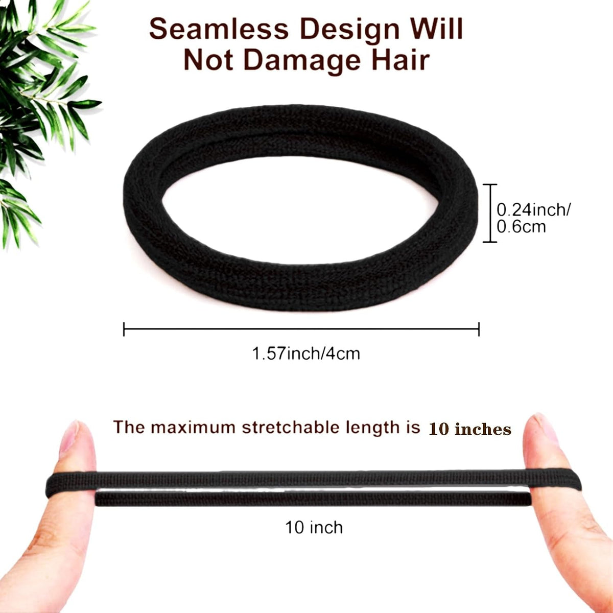 ZHIYE Elastic Hair Ties, 50 Pcs Thick Seamless Hair Bands No Damage Soft Ponytail Holders Hair Bobbles for Girls Women, Black