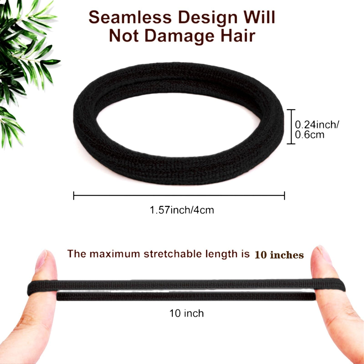 ZHIYE Elastic Hair Ties, 50 Pcs Thick Seamless Hair Bands No Damage Soft Ponytail Holders Hair Bobbles for Girls Women, Black