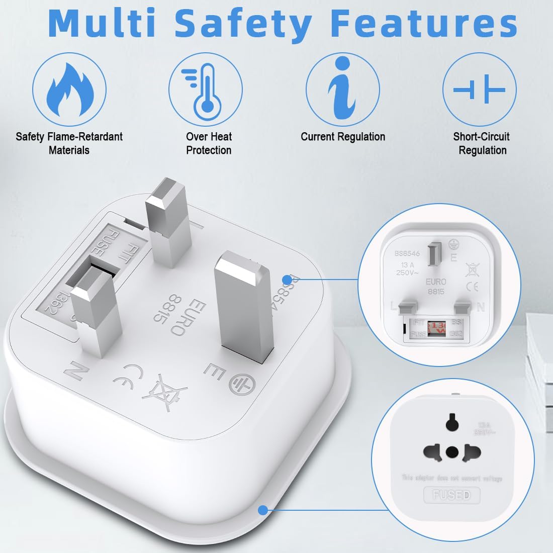 2Pack European to UK Plug Adaptor, US to UK Travel Plug Adapter