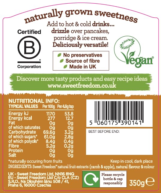 Sweet Freedom Raspberry Syrup 350 g (Pack of 1)
