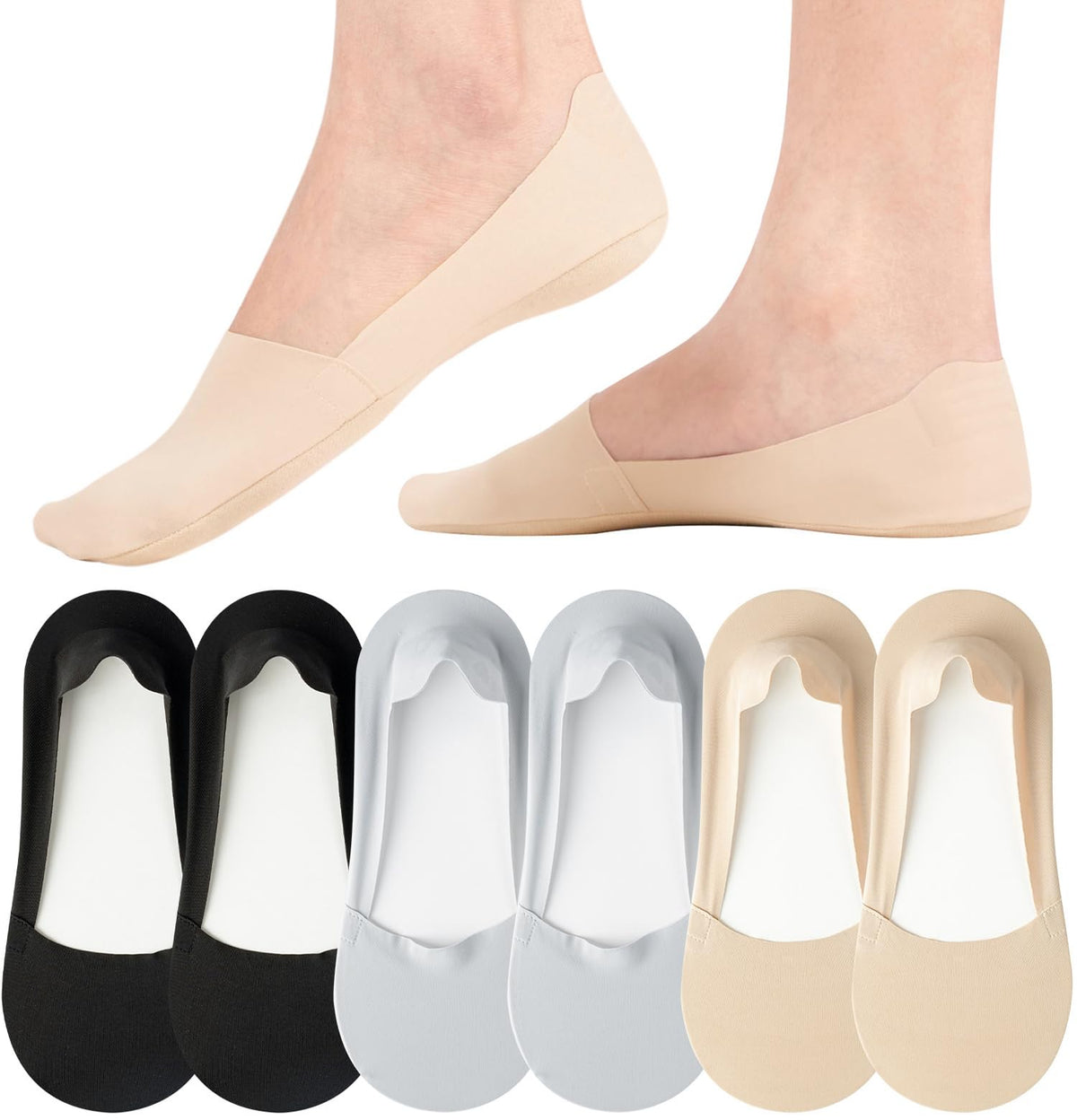 No Show Trainer Socks Womens, Non Slip Invisible Socks for Ladies