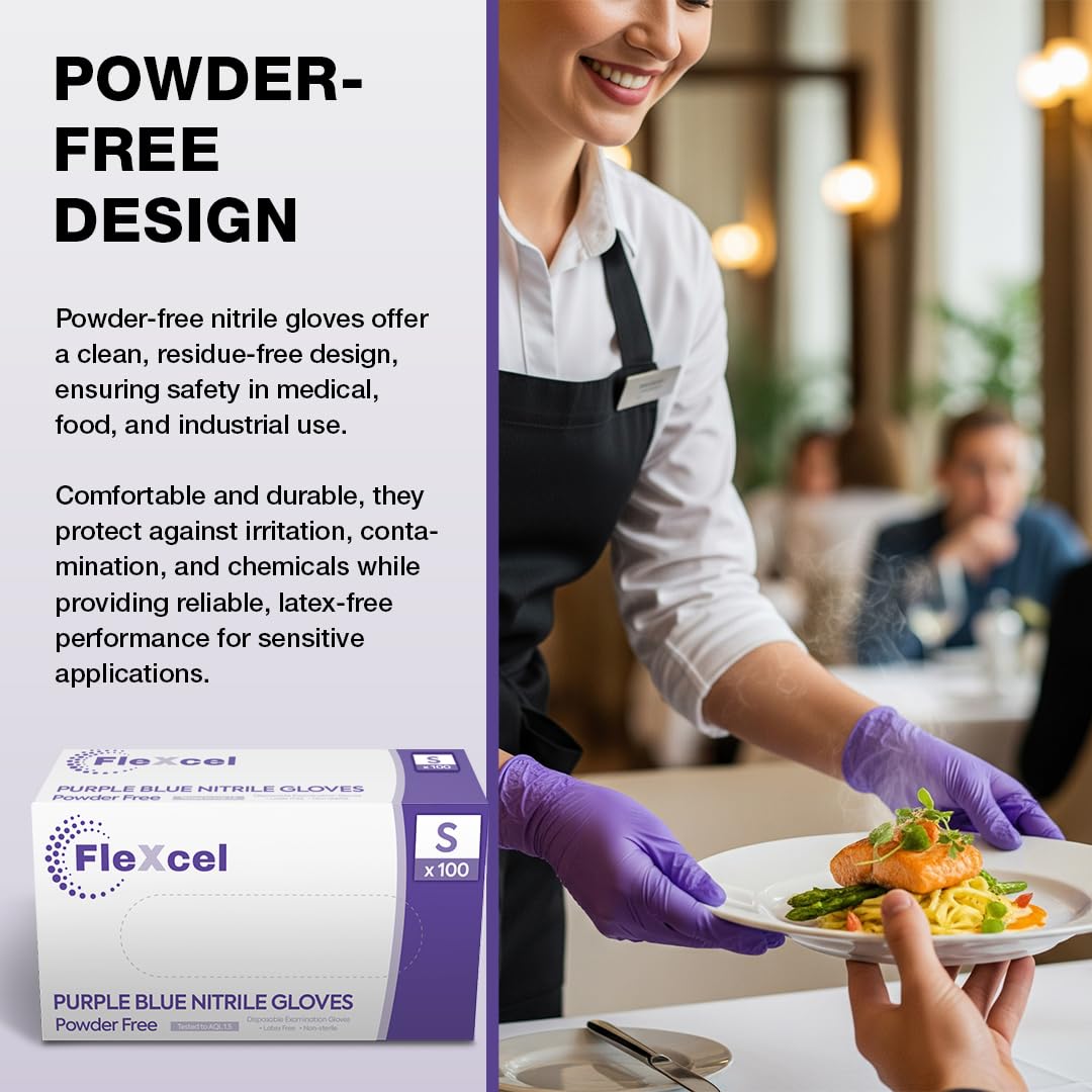 Powder Free Nitrile Gloves - Medical-Grade, Latex-Free, Food Safe (Box of 100)