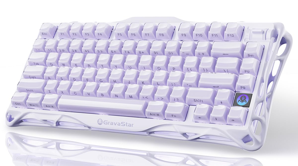 GravaStar Mercury K1 Mechanical Keyboard with Aluminium Frame, 75% Wireless Gaming Keyboard, Hot Swap Custom Keyboard with Button, Gasket, RGB Tri-Mode Keyboard, PBT Keycaps, 8000 mAh White