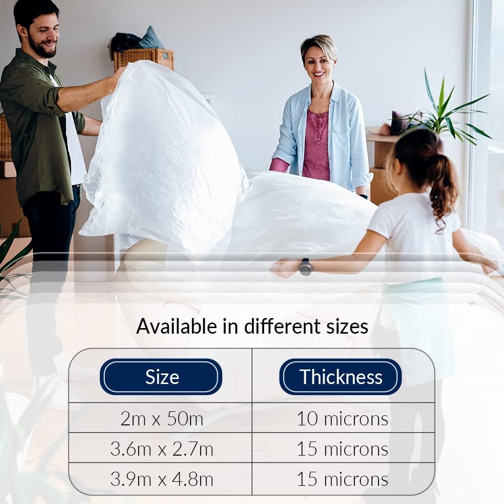 ARVO 6 Pack Extra Large Plastic Dust Sheets for Decorating - 3.6m x 2.75m (12ft x 9ft), Waterproof Polythene for Painting, Furniture, Floor Protection, Packaging May Vary