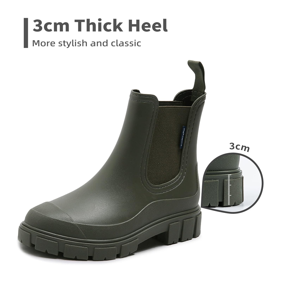 DRECAGE Wellies Boots Women Waterproof Short Chelsea Fashion Ladies Comfortable Rain Boots Outdoors Garden Walking