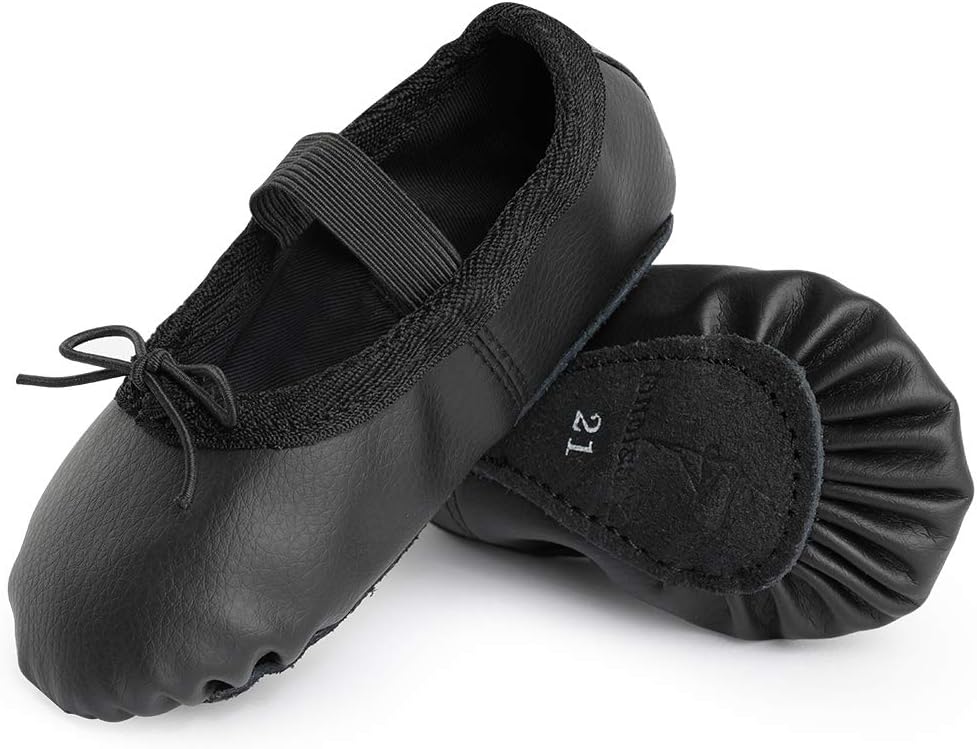 Bezioner Ballet Shoes Leather Ballet Flats Full Sole Dance Slippers for Girls Toddlers Women