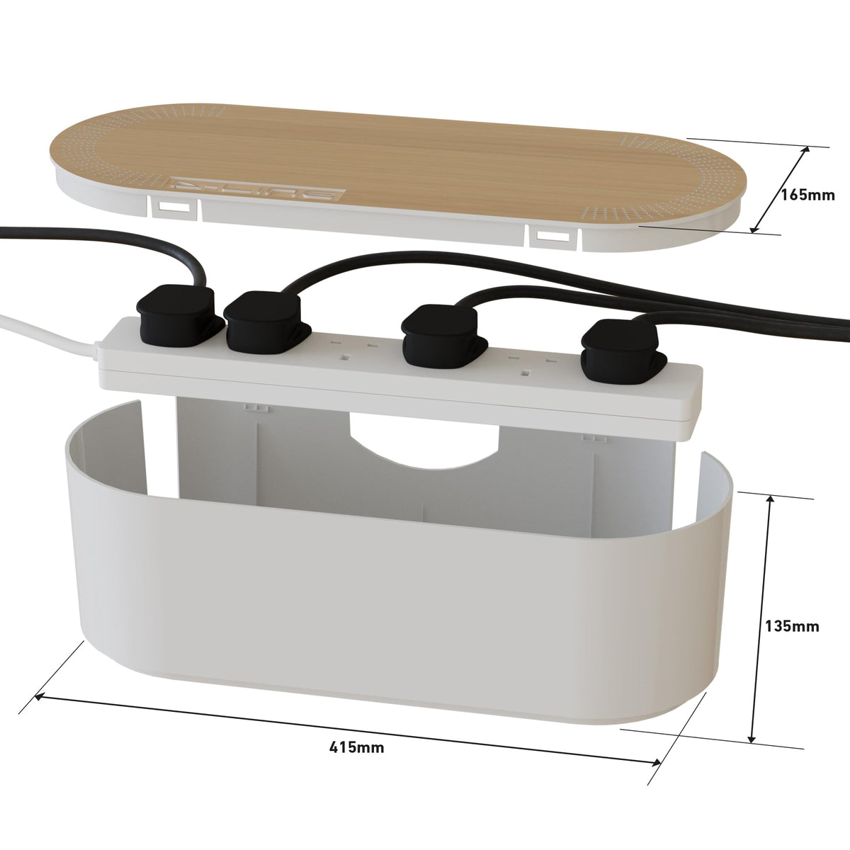 D-Line Cable Tidy Box, Hide & Conceal Extension Blocks, Desk Cable Management Solution, TV Wire Tidy, Made from Electrically Safe ABS Material - 325mm (L) x 125mm (W) 115mm (H) - Small, White