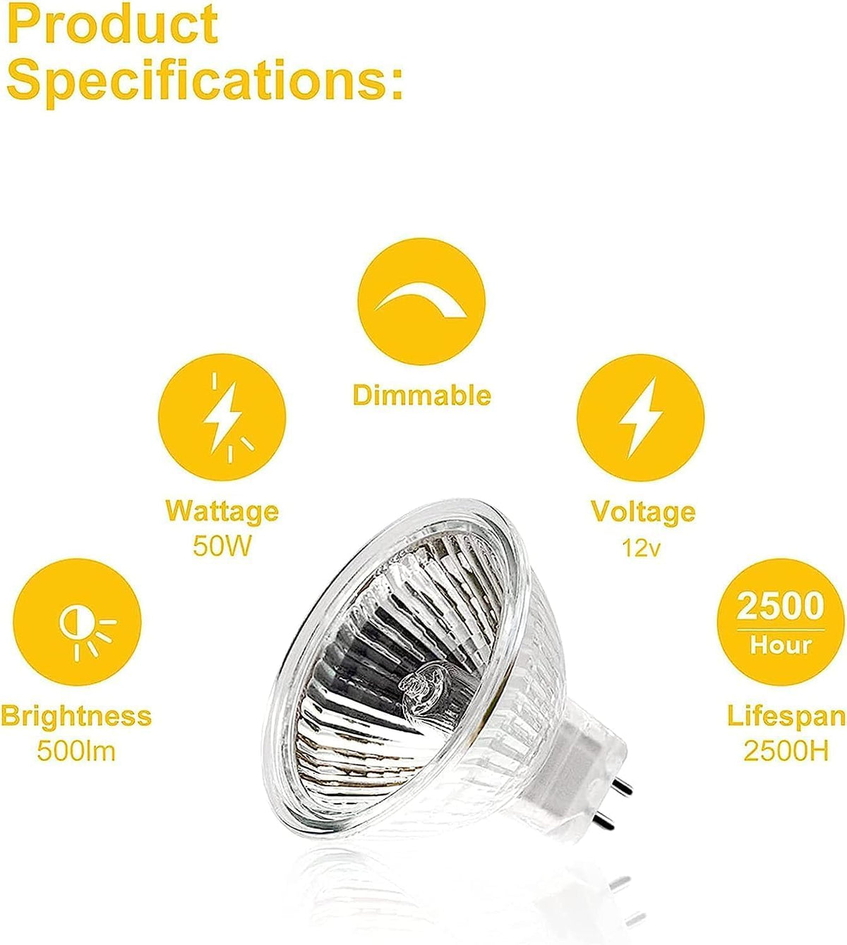 MR16 Halogen Bulbs, （6 Pack） 12V 35W Gu5.3 Halogen Light Bulbs Dimmable Glass Cover for Ceiling Light, 2 Pin Light Bulbs 2700K Warm White