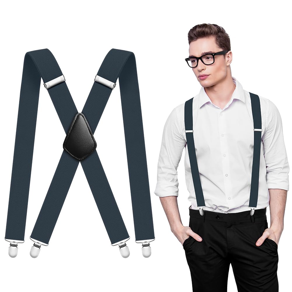 Aomig Mens Braces, Mens Suspenders with Strong Metal Clips, 3.5cm Wide Heavy Duty Suspenders for Men Women Business Wedding Casual