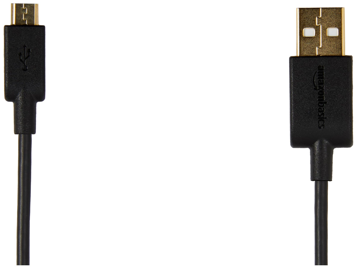 Amazon Basics 5-Pack USB-A to Micro USB Charging Cable, 480Mbps Transfer Speed with Gold-Plated Plugs, USB 2.0, 3 m, Black