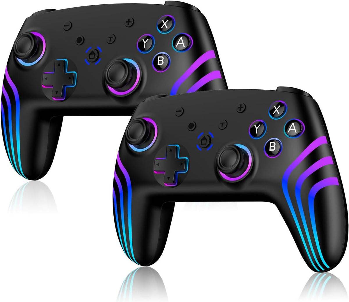 Riscvma 2pcs Controller for Switch/Switch 2/Lite/OLED/PC, Wireless Controller for Switch with 7 Color Changing RGB Lighting/Dual Vibration/6 Axis Gyroscope/Turbo, Ergonomic Precise Joystick