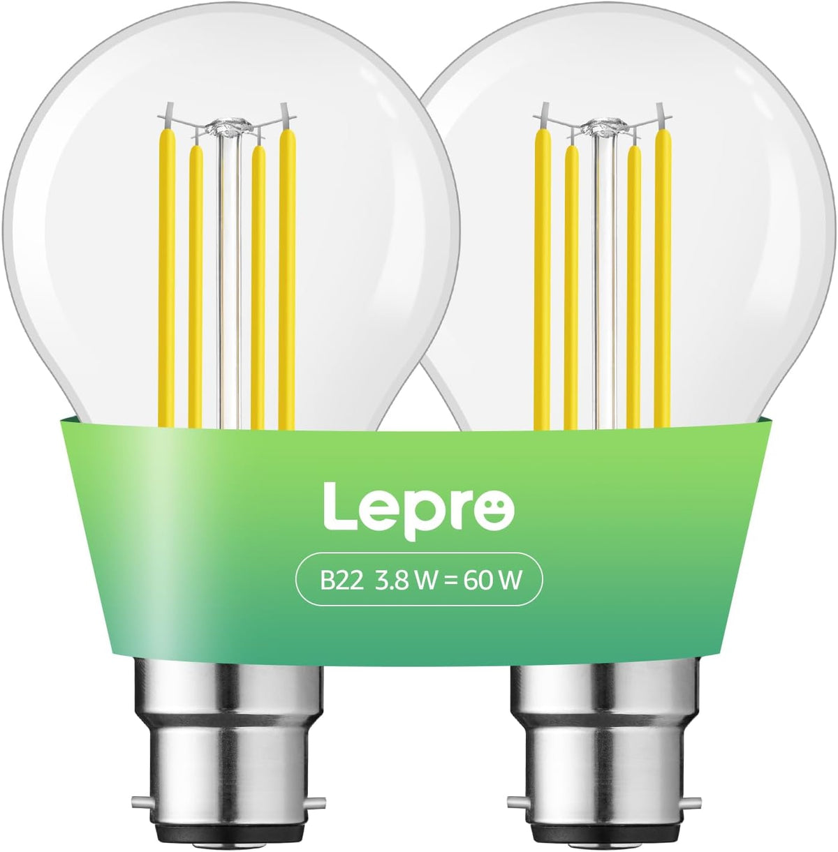 Lepro Bayonet Light Bulb A-Rated, 3.8W = 60W, 806lm, Warm White, Pack of 2