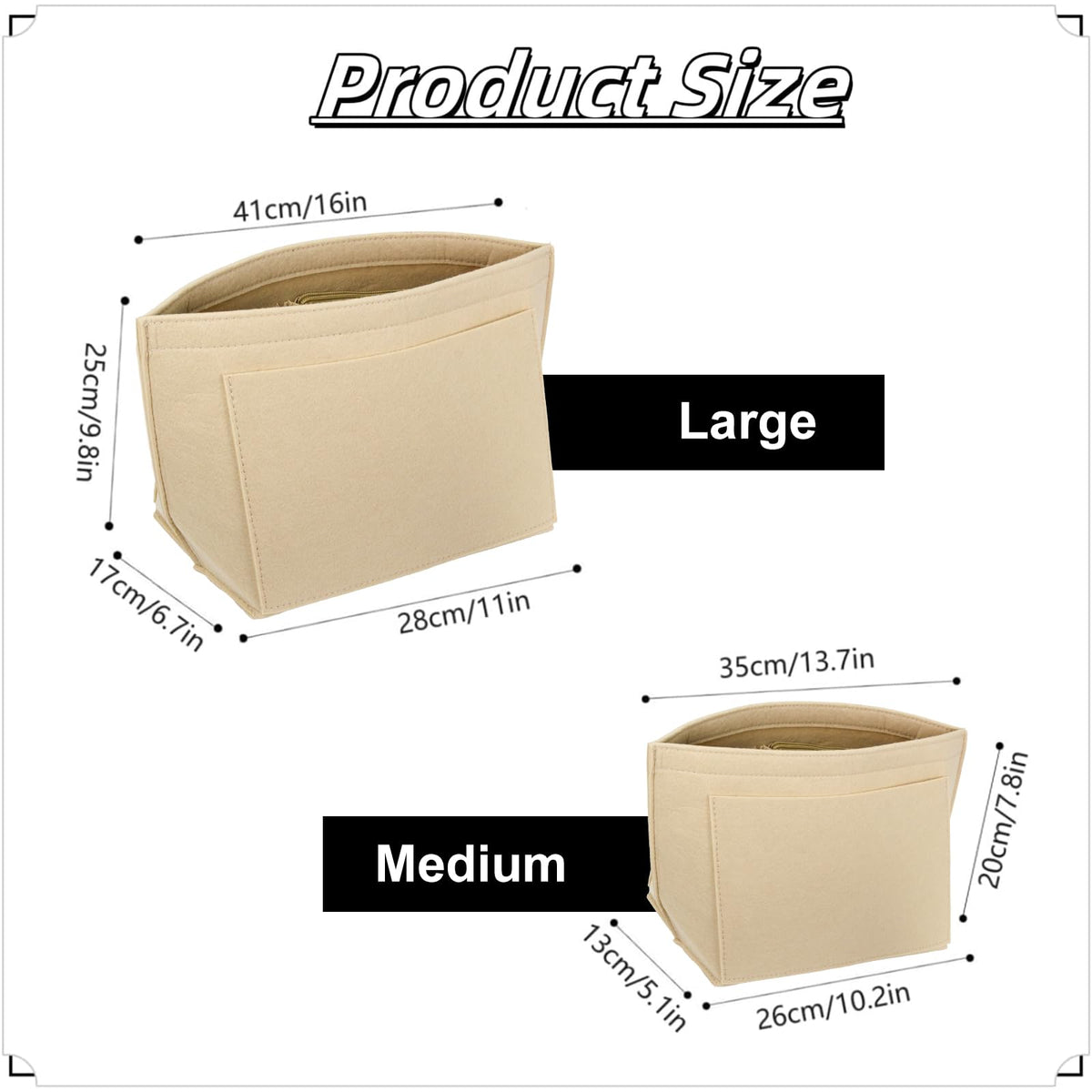 Multi-pocket felt tote bag for inserting a wallet, folding tote organizer insert Longchamp (khaki, L)
