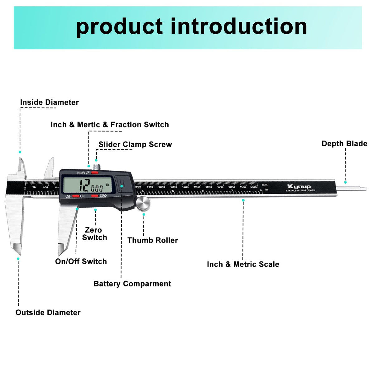 Kynup Digital Caliper 150mm, 6 inch Digital Vernier Caliper with LCD Screen