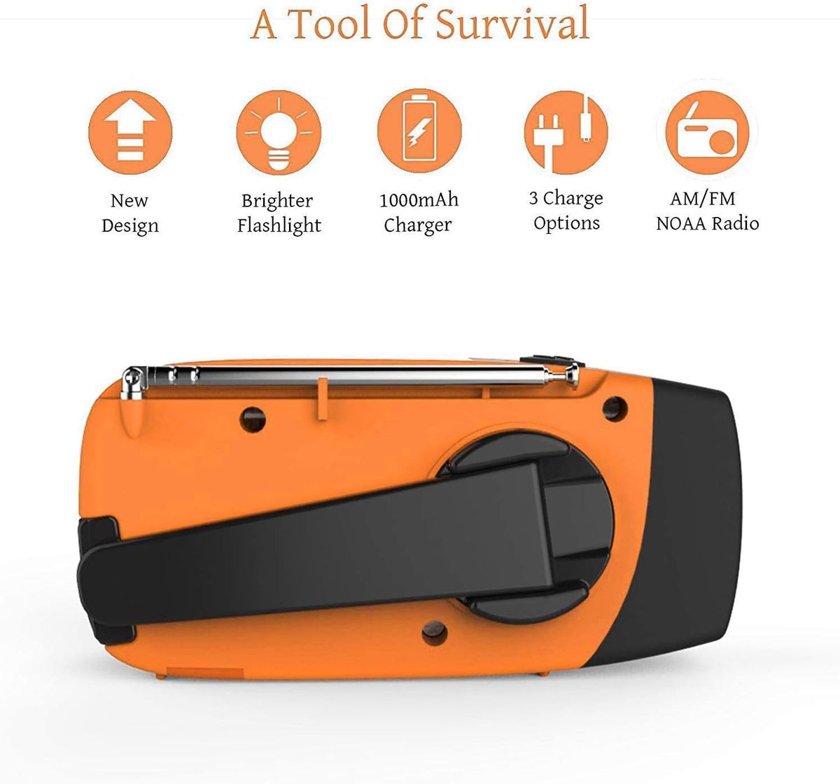 SOLARBABY Wind Up Solar Radio, Emergency Hand Crank Self Powered AM/FM Survival Solar Weather Radio with LED Flashlight,SOS Alarm,2000mAh Emergency Power Bank for Smart Phone (M-Orange)