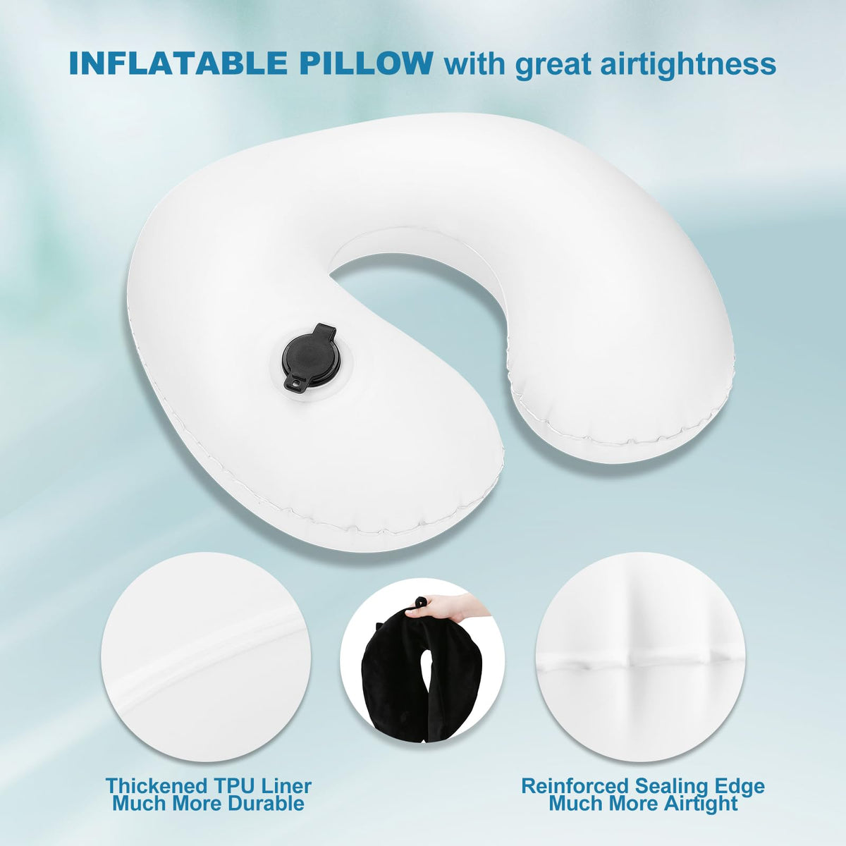 Cirorld Inflatable Travel Pillow, Blow up Neck Pillow for Travel, Lightweight Inflatable Travel Pillow for Airplane with Eye Mask and Earplugs—Travel Essentials for Flying, Grey