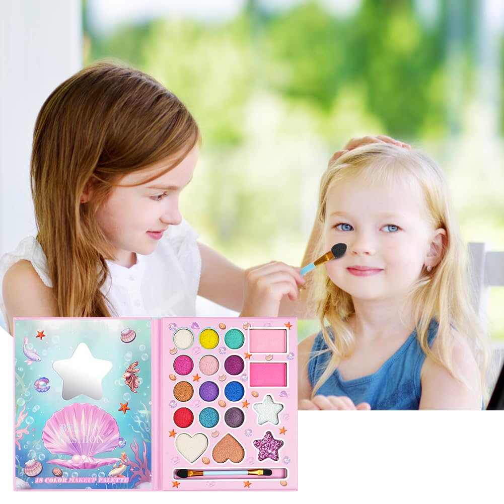 Aomig 18 Colors Kids Makeup Sets for Girls, Washable Children's Make Up Kit with Mirror, Non-Toxic Cosmetic Beauty Set Gift for Kids, Princess Pretend Play Games Toys Birthday