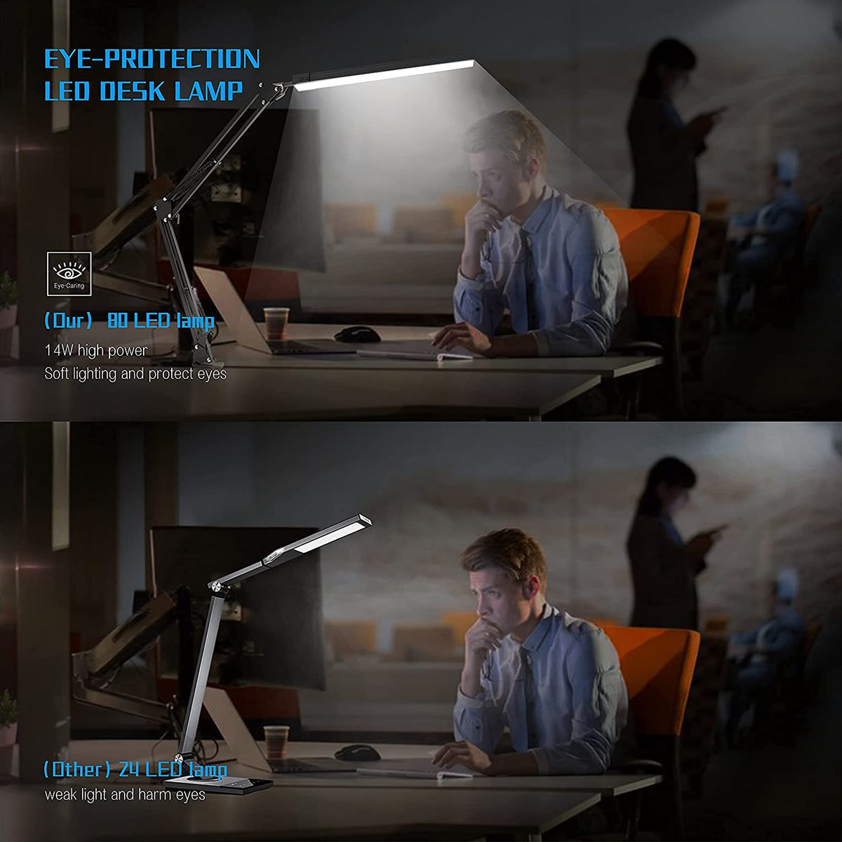 SKYLEO LED Desk Lamp with Clip and Base - Eye Protection Desk Lamps Black