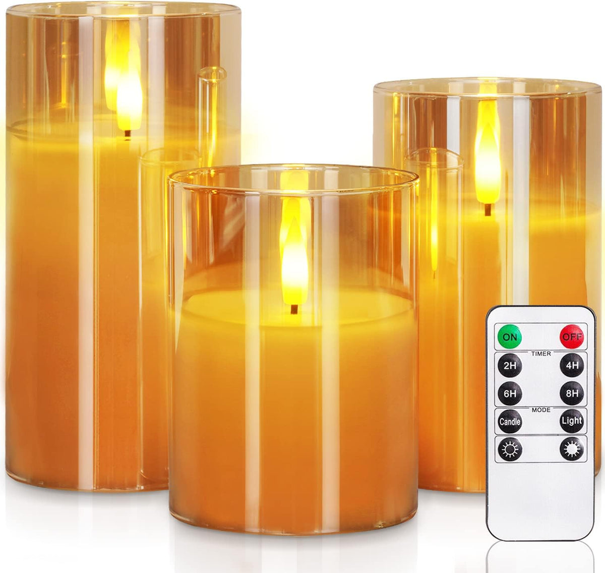 Homemory Real Wax LED Candles Flickering, Clear Glass Shell, Gold, Set of 3