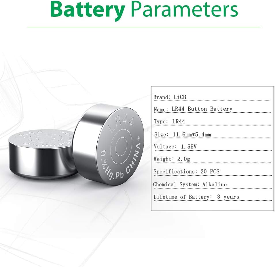 LiCB 20 PCS LR44 AG13 357 303 SR44 A76 Battery 1.5V Button Coin Cell Batteries for Small Electronics
