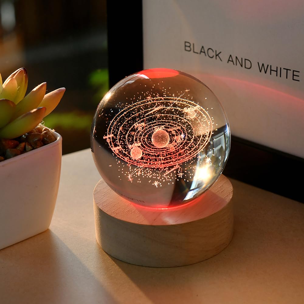 3D Fairy Crystal Ball 60mm Glass Fairy with Flower Night Light Gifts for Girl Women with Light Base