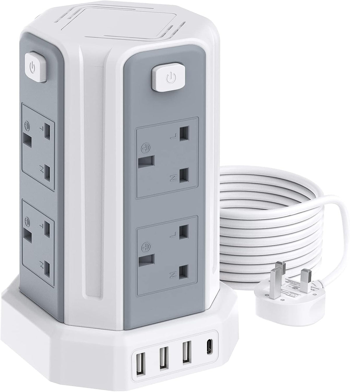 Tower Extension Lead 3M, 8 AC Outlets and 4 USB Ports Extension Tower