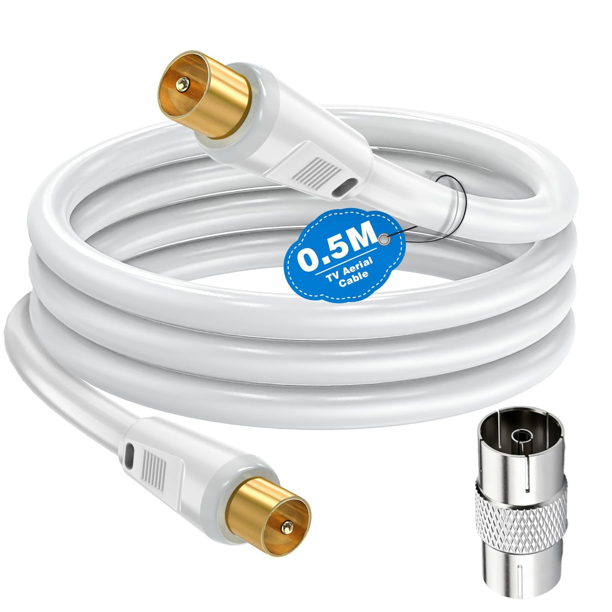 Ancable TV Aerial Cable with Coaxial Adapter 1M Black TV Ariel Lead