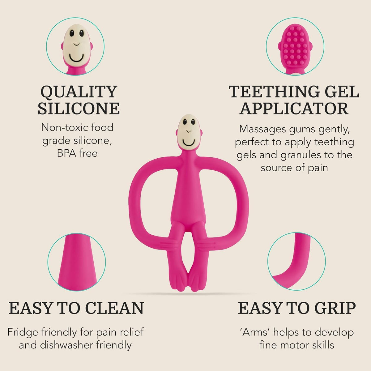 Matchstick Monkey Original Teether with Gel Applicator, Hearts