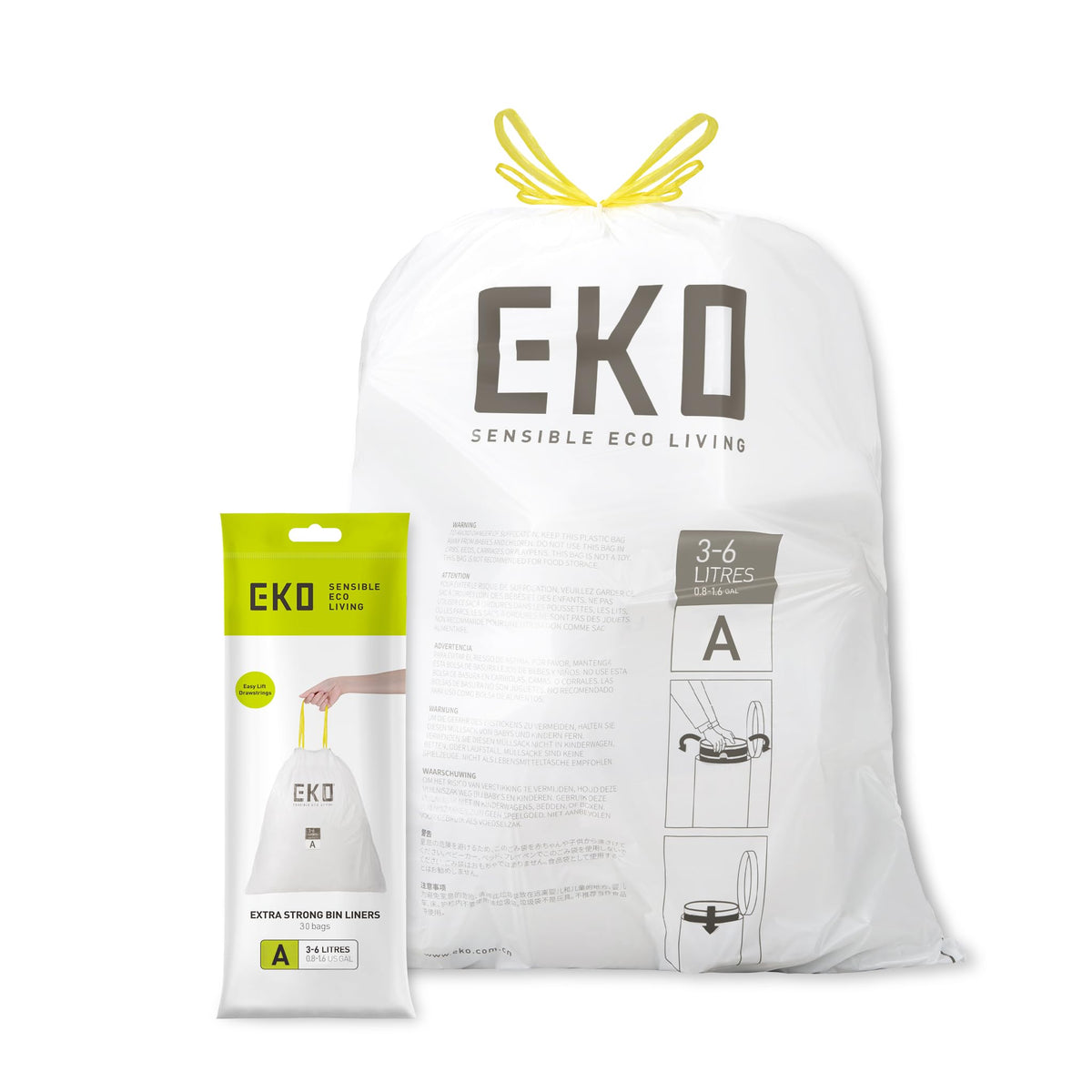 EKO Bin Bags, Kitchen Bin Liners, Drawstring, 40-60 Litre, 12 Count, Code F