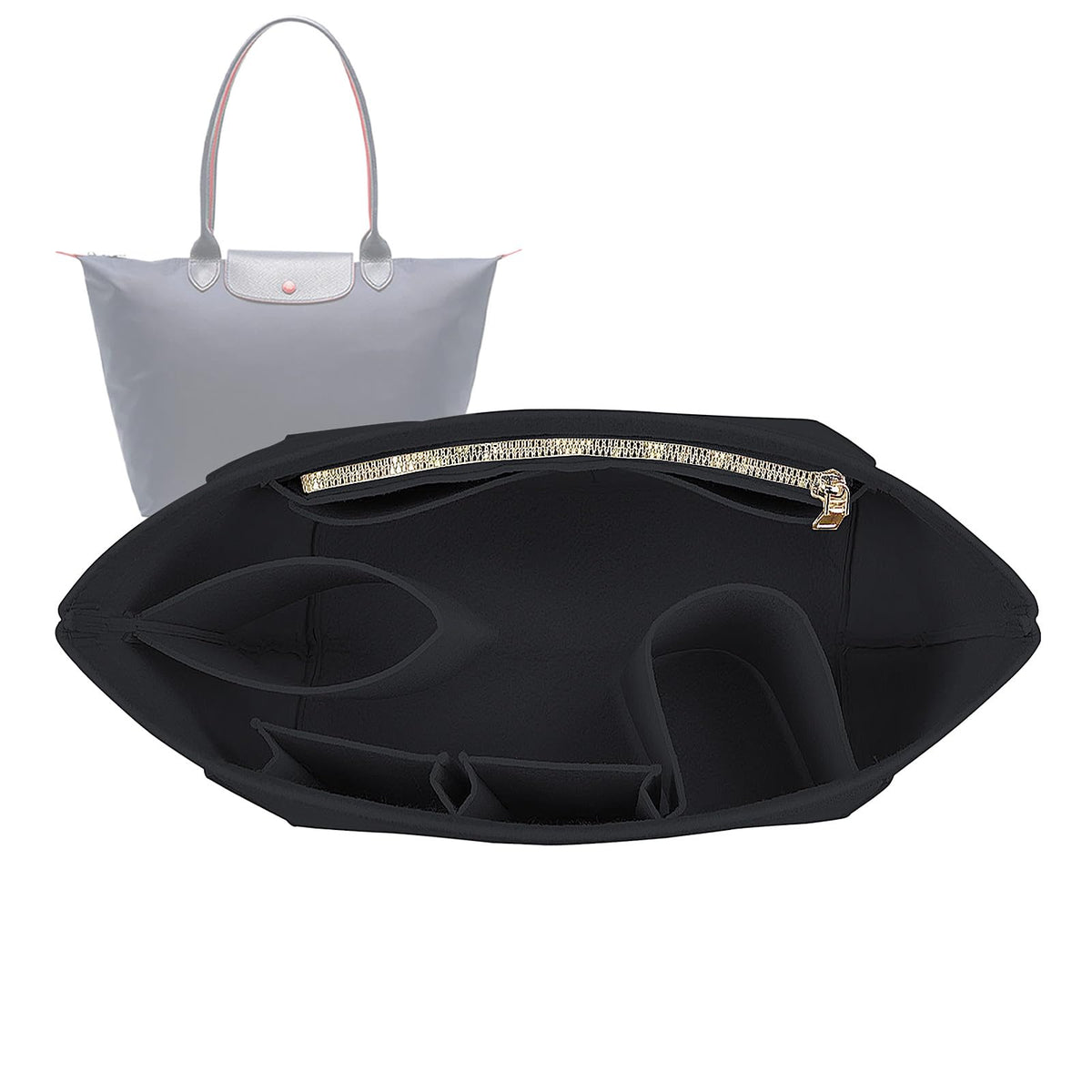 Lckaey tote bag organizer insert for Longchamp le pliage large tote insert felt purse zipper bag organizer 1028pink-S