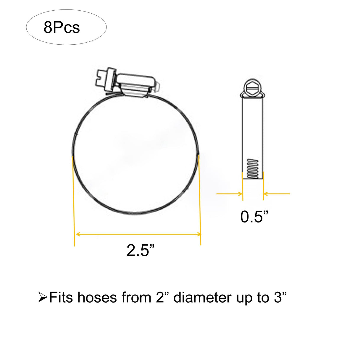 8Pcs 118-140mm Hose Clips Adjustable 304 Stainless Steel Duct Clamps