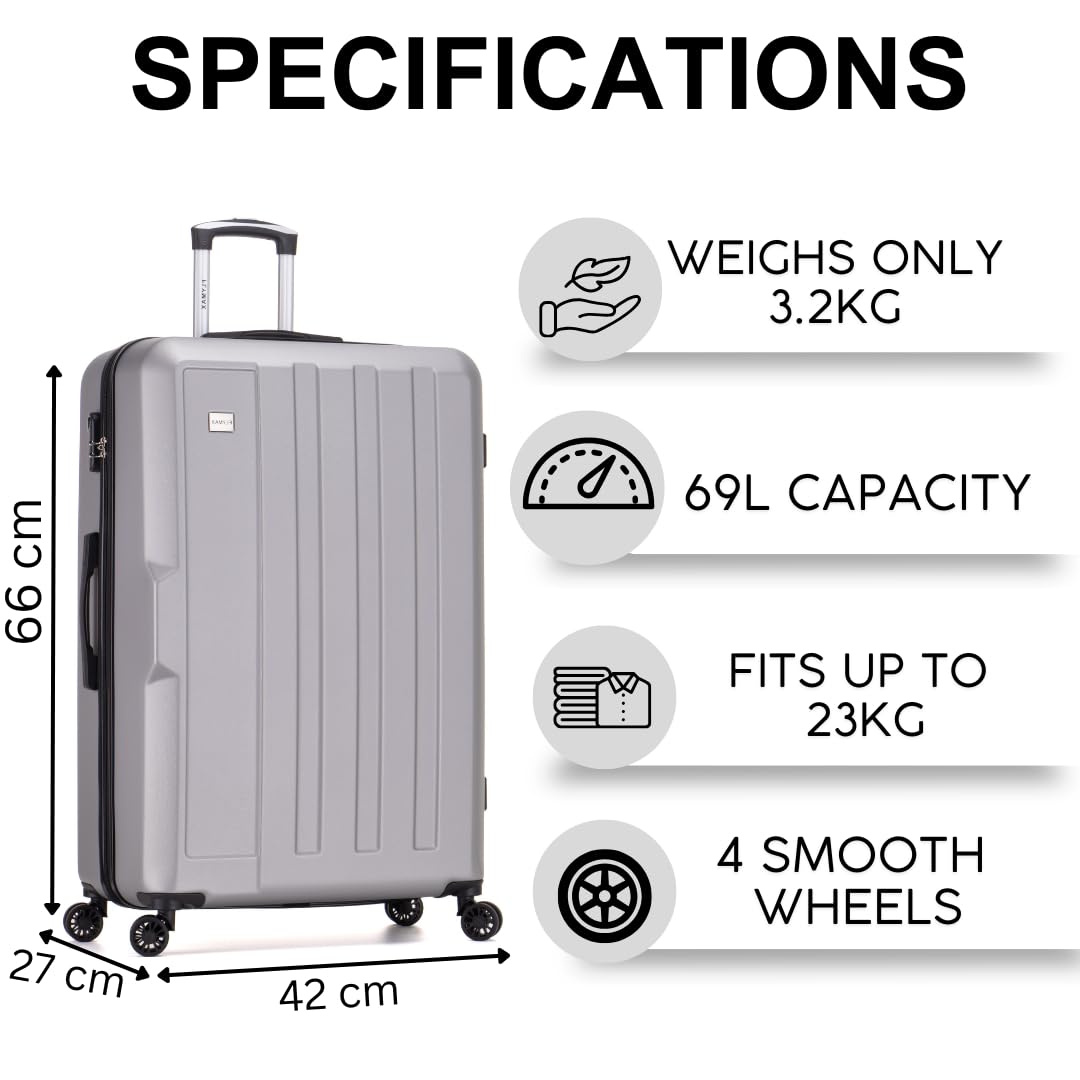 FLYMAX 29" Large Suitcase 4 Wheel Lightweight Luggage Hard Shell Travel Case Hold Check in Fits 23kg - 27kg + 3 Digit Lock Suitcase Large + Telescopic Handle 103 Litre Capacity