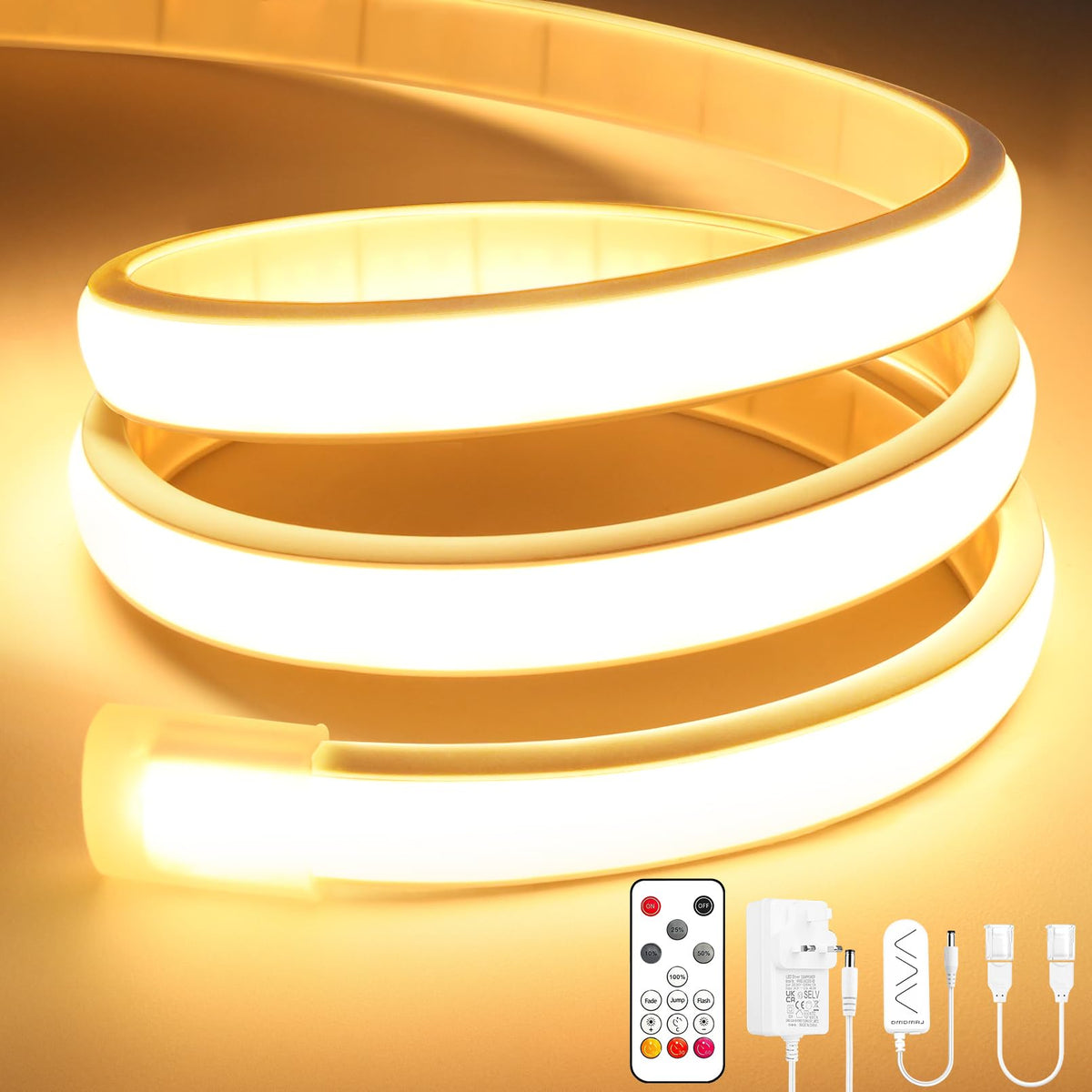 Lamomo COB LED Strip Light 5M, White Dimmable Neon Rope with Remote