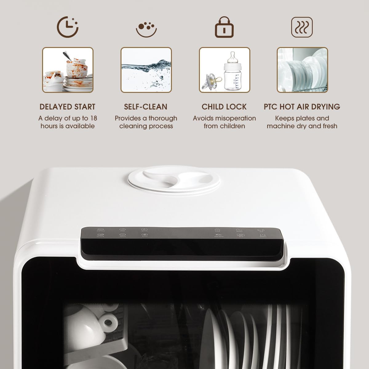 HAVA Table Top Dishwasher, 8 Wash Programmes Upgraded Countertop Dishwasher