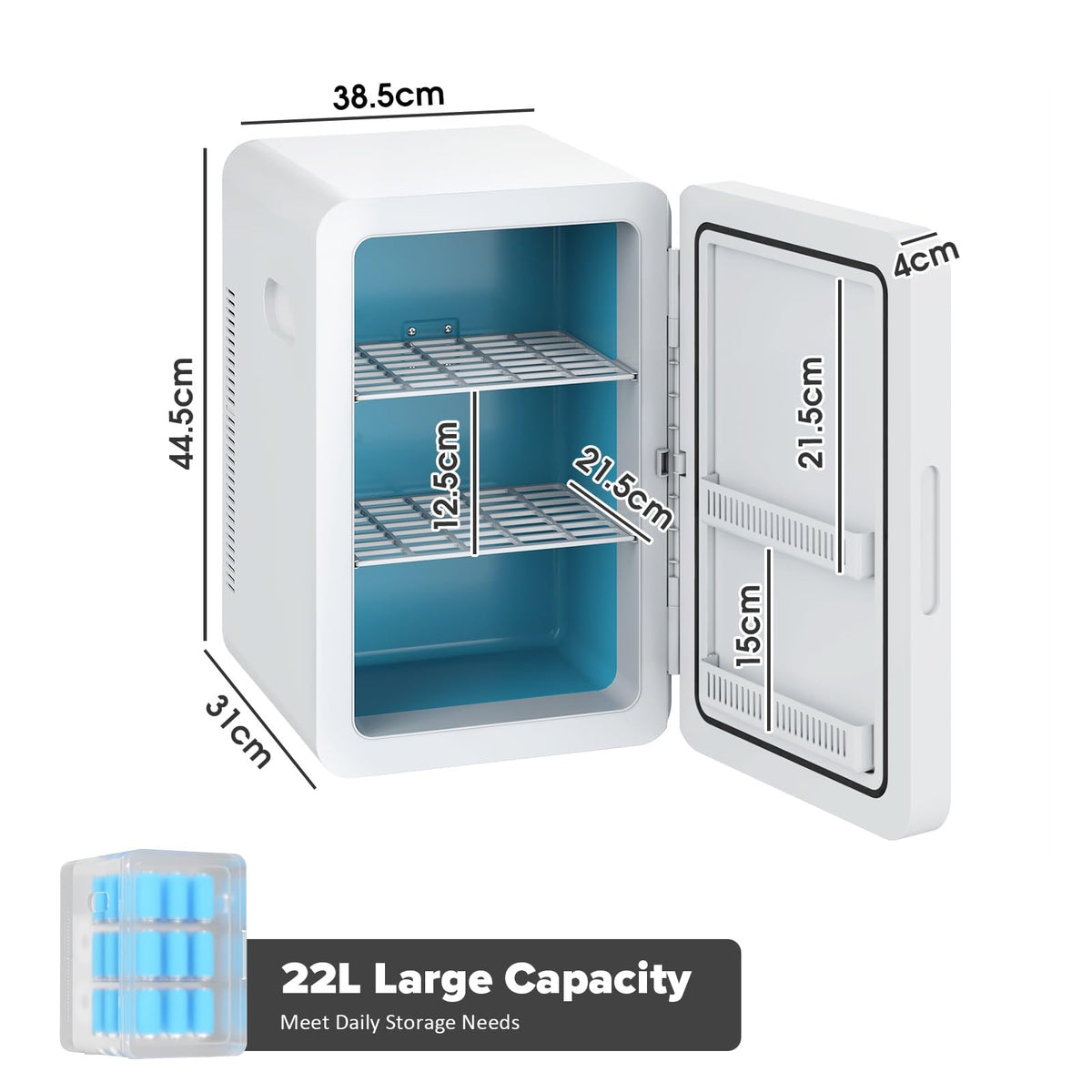 Mini Fridge 22L/30 Cans, Cooler & Warmer for Bedroom, AC & 12V DC