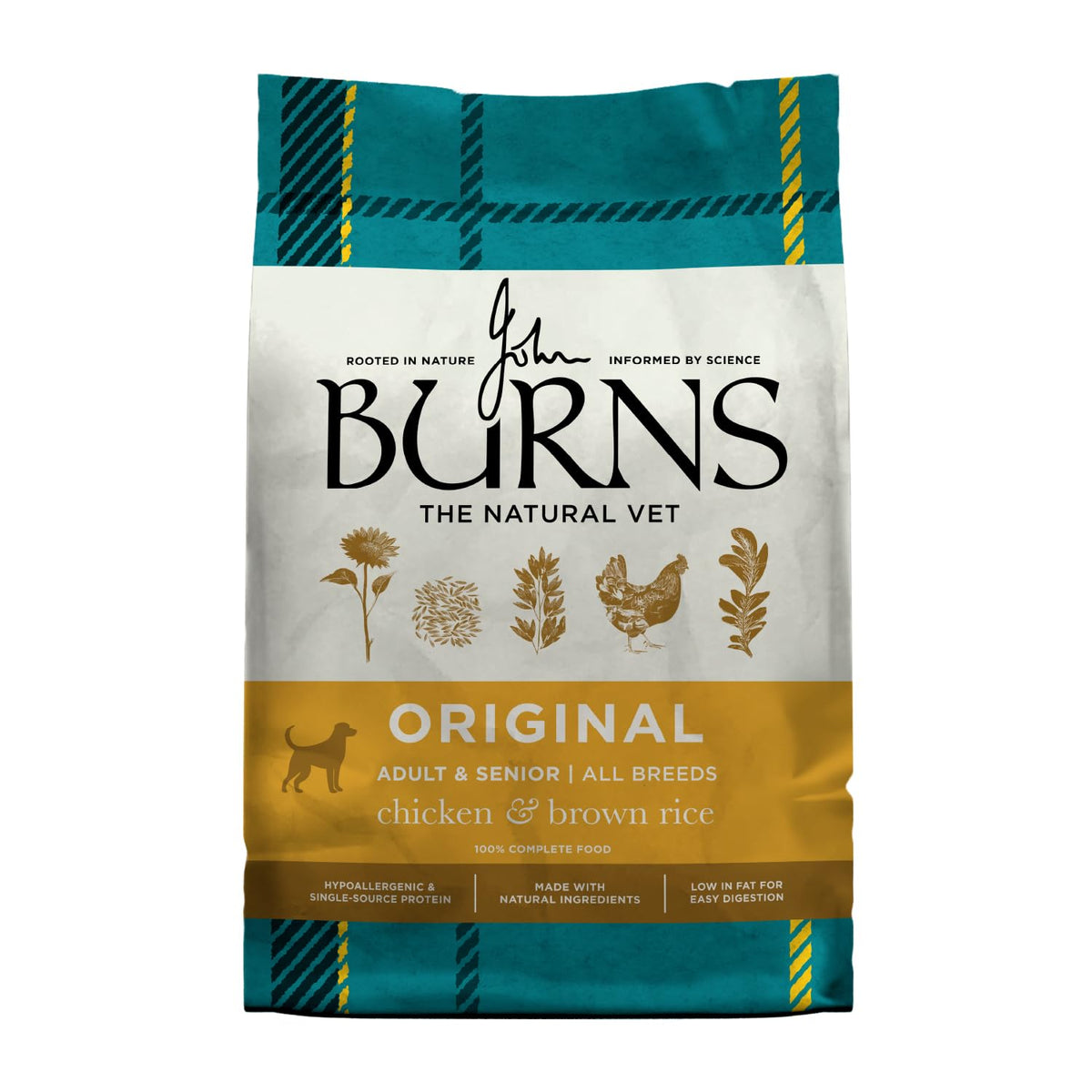 Burns Pet Nutrition Hypoallergenic Complete Dry Dog Food Adult and Senior Dog Original Chicken and Brown Rice 12 kg