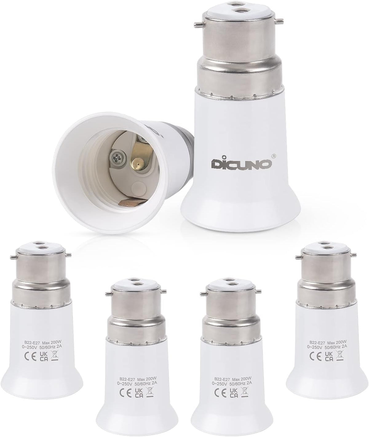 DiCUNO B22 to E27 Socket Converter, Lamp Base Adapter for LED Bulbs, 6 Pcs