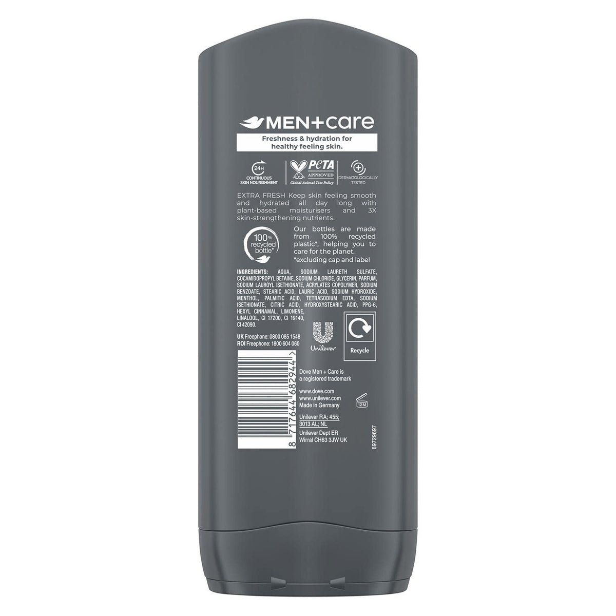Dove Men+Care Hydrating Clean Comfort Men's 3-in-1 Hair, Face and Body Wash Body Cleanser Shower Gel with 24 hour nourishing MicroMoisture technology for relaxed and re-energised skin 250 ml