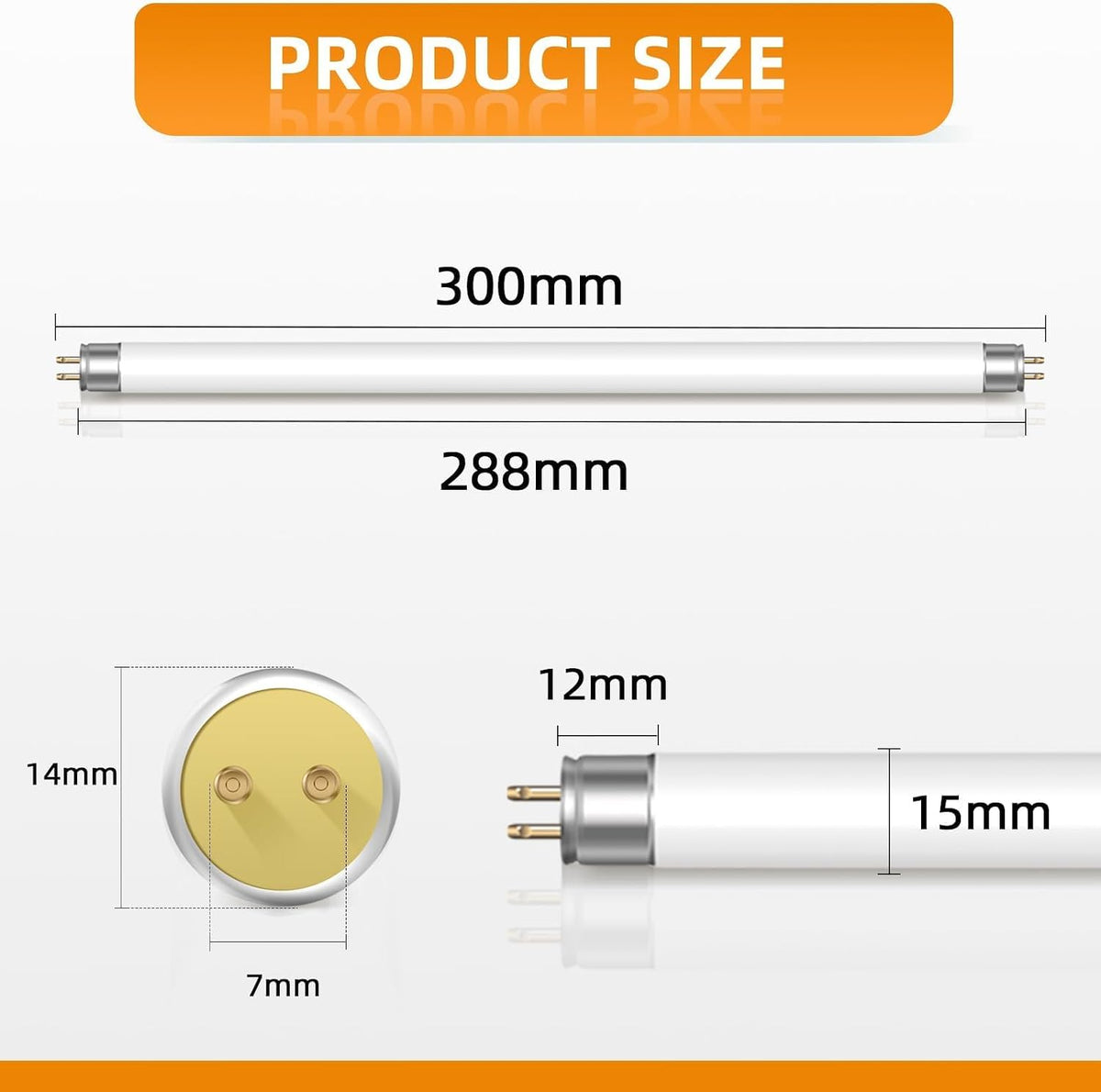 2 Pack 8W Fluorescent Tube, Size 300mm, T5 Warm White 3000K, 560LM, G5 Base Low Energy Consumption Tube Light, Emergency Energy Saving Light, Suitable for Kitchen, Bathroom, Cabinet, Garage