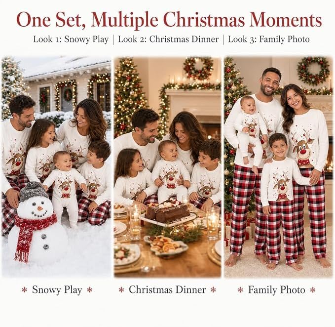 Family Christmas Pyjamas Set Mens Womens Cartoon Printed Xmas Matching Pjs