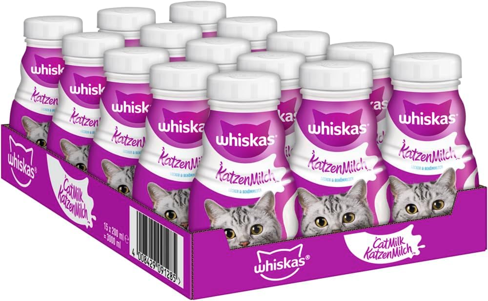 Whiskas Cat Milk 15 x 200 ml bottles, Complementary Cat Food for Kittens over aged 6 weeks
