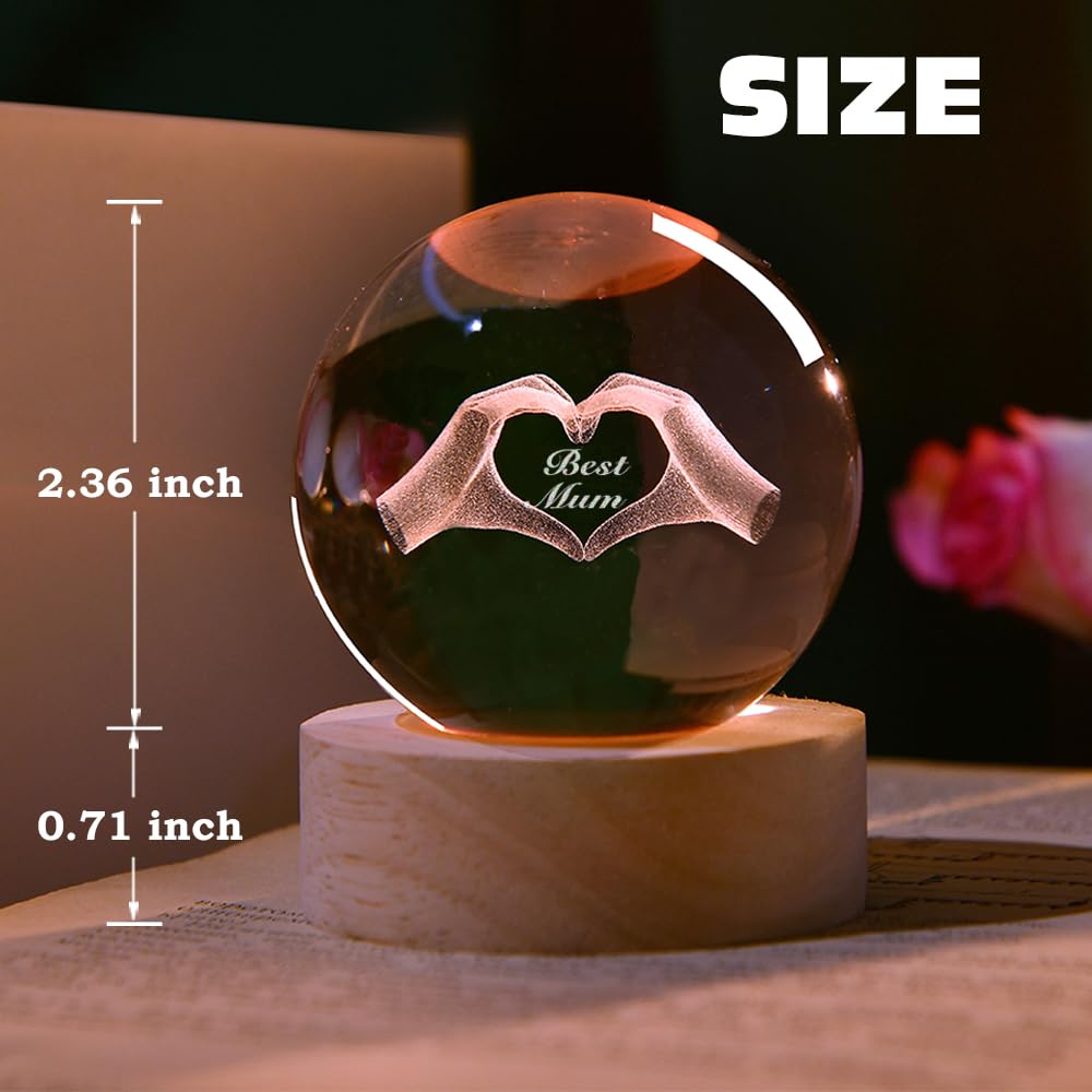 3D Fairy Crystal Ball 60mm Glass Fairy with Flower Night Light Gifts for Girl Women with Light Base