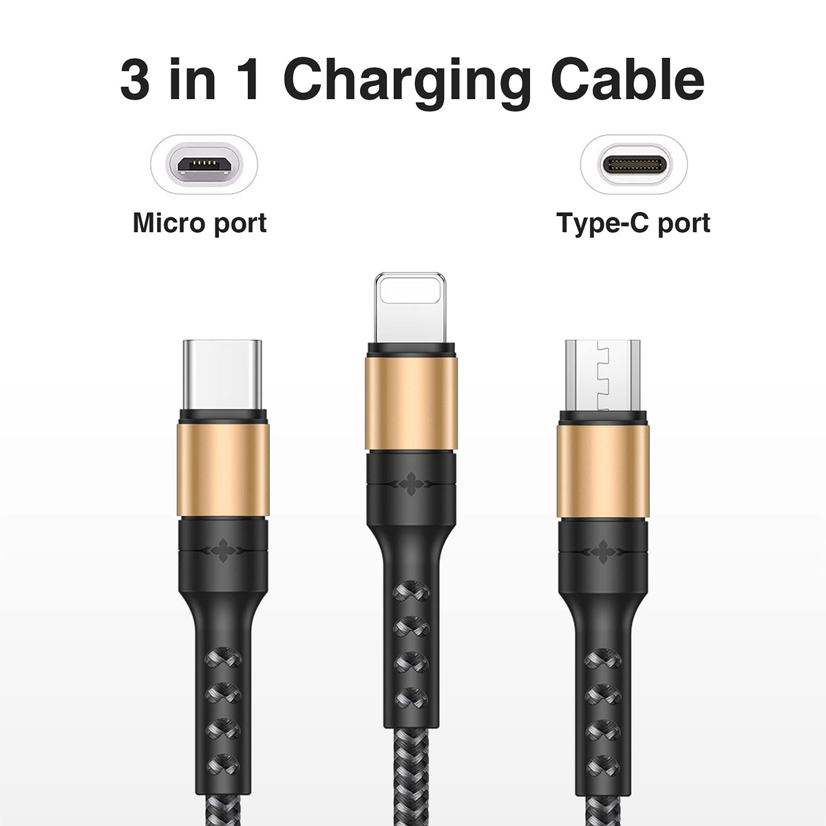 RAVIAD Multi Charger Cable, 3 in 1 Charger Cable 3A USB Fast Charging Cord