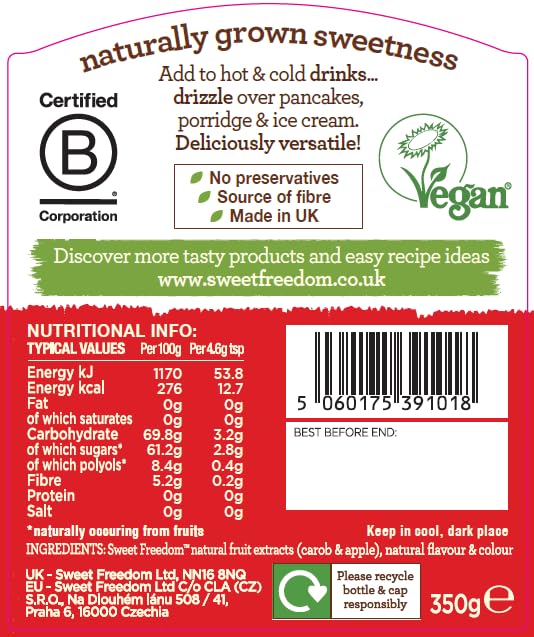 Sweet Freedom Raspberry Syrup 350 g (Pack of 1)