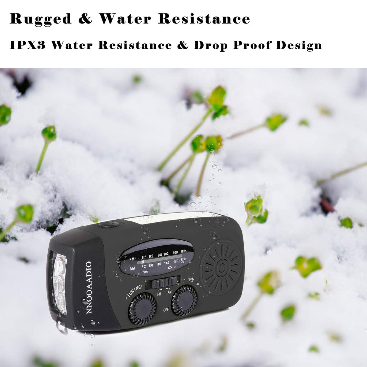 NNOOAADIO Wind Up Solar Hand Crank Radio, 2000mAh SOS Alarm for Camping