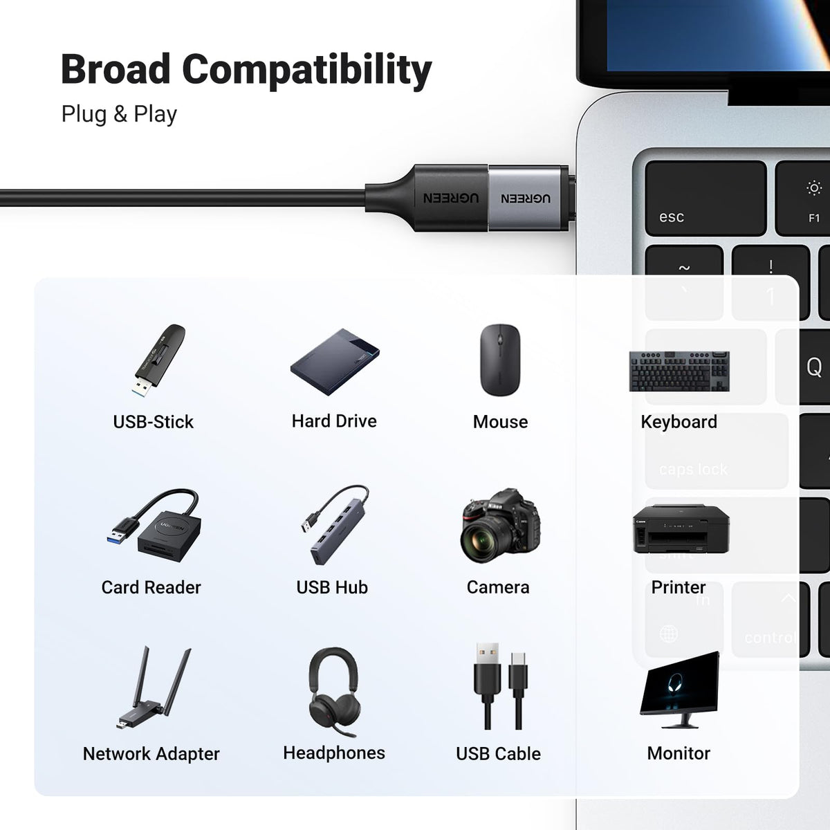 UGREEN USB to USB C Adapter 10Gbps for iPhone, iPad, MacBook, Galaxy 4 Pack