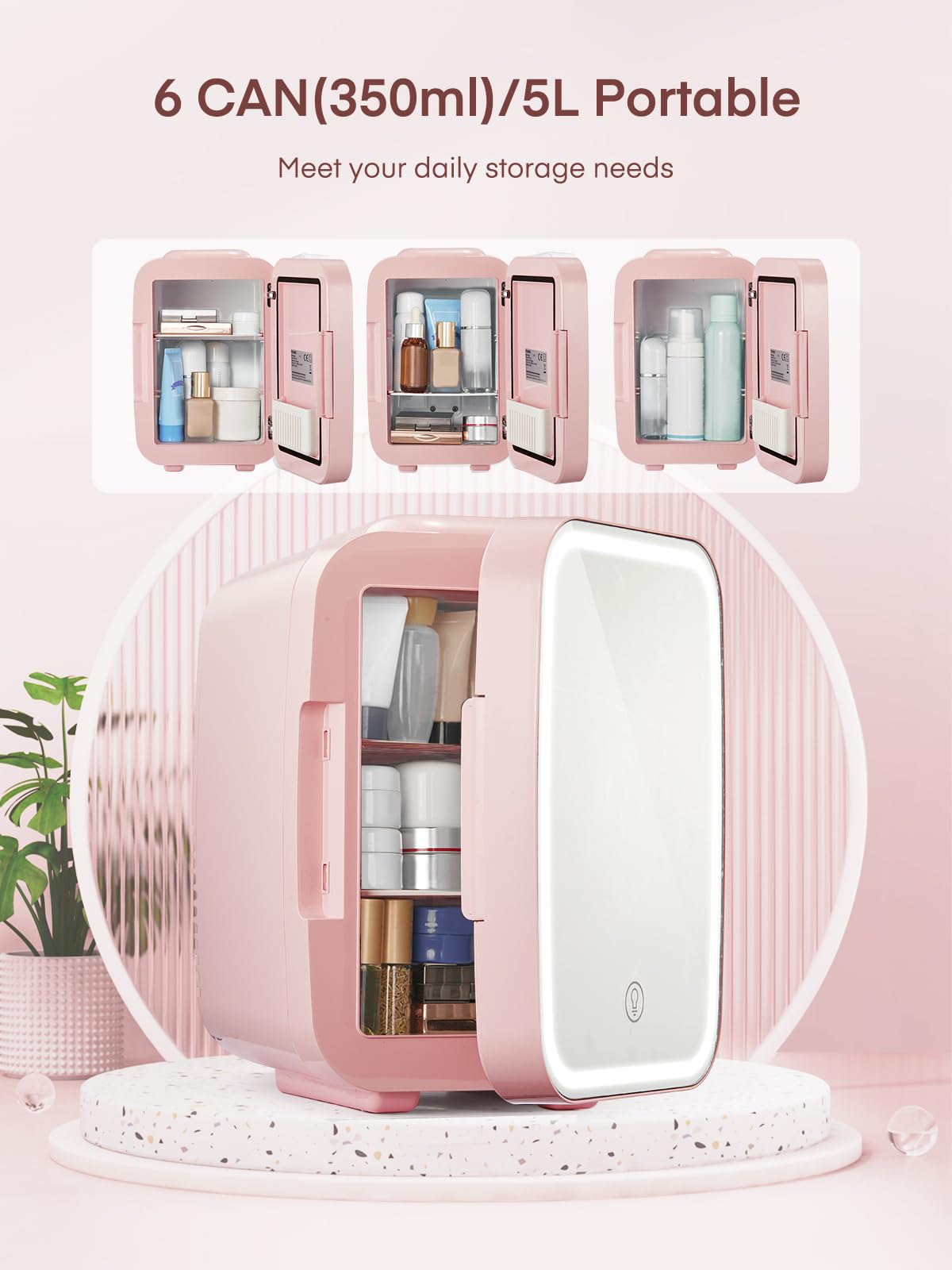 FOHERE Mini Fridge for Bedrooms, 5L/6 Can Portable Skincare Fridge